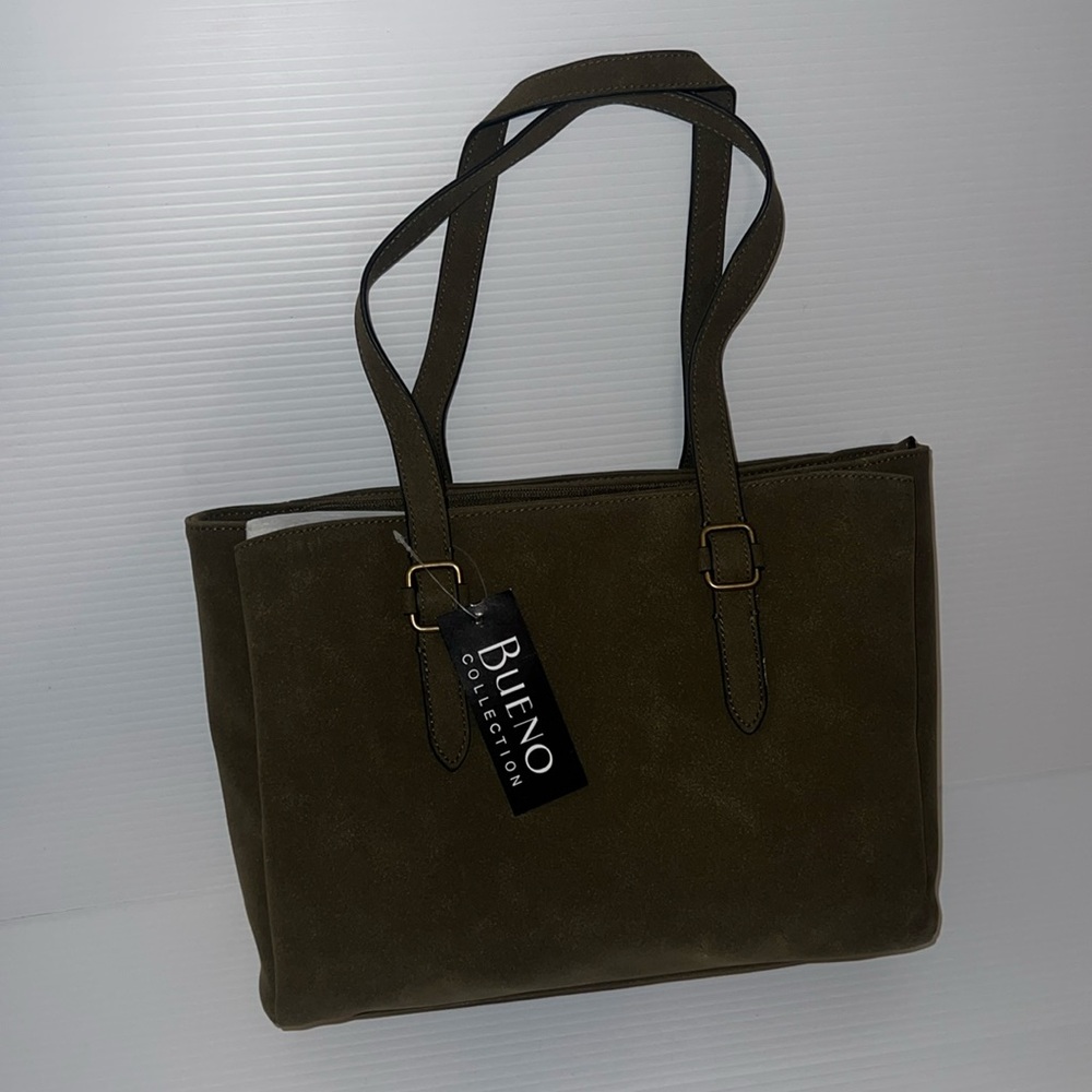 Large olive green suede bag by Bueno Collection